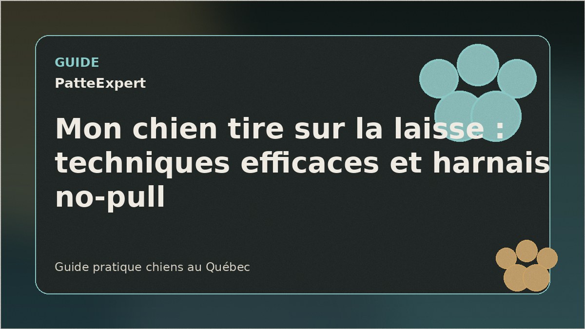 Chien portant un harnais anti-traction marchant en laisse dans un parc.