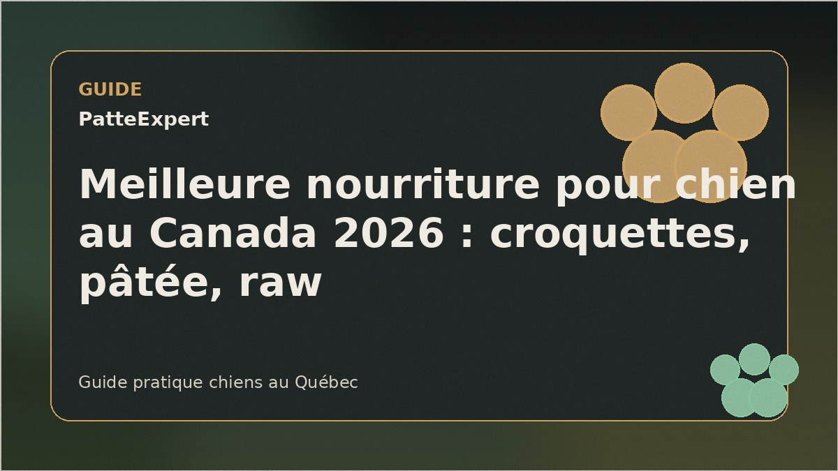 Chien joyeux devant un bol rempli de croquettes et nourriture fraîche.